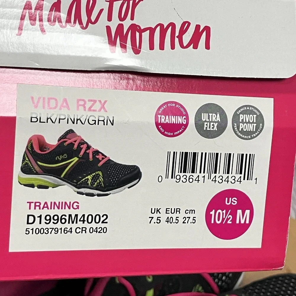 Ryka Vida RZX Training Shoes Black Pink Green Womens Size 10.5M Sneakers